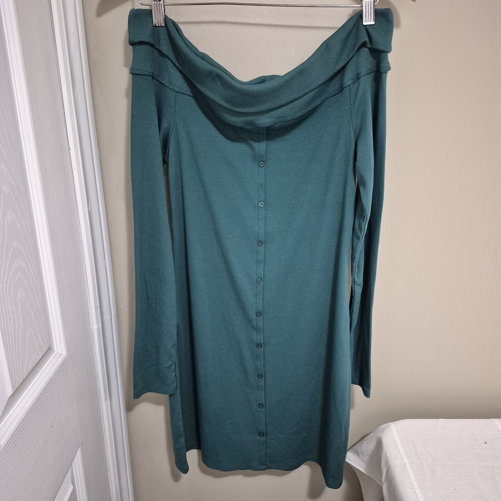 Wild Fable Teal Off-Shoulder Long Sleeve Dress